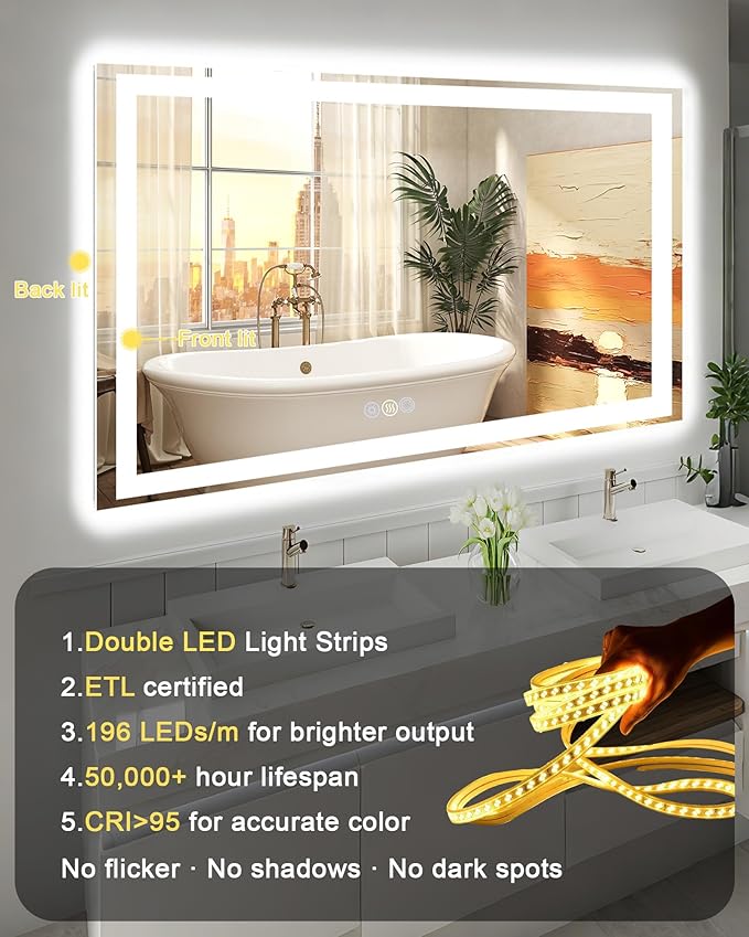 36x36 LED Bathroom Mirror with Lights, Super Bright Front & Backlit Vanity - Image 8