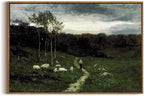OIQArtOIQ Framed Vintage Landscape Wall Art Shepherd Natural Scenery Oil by OIQArtOIQ