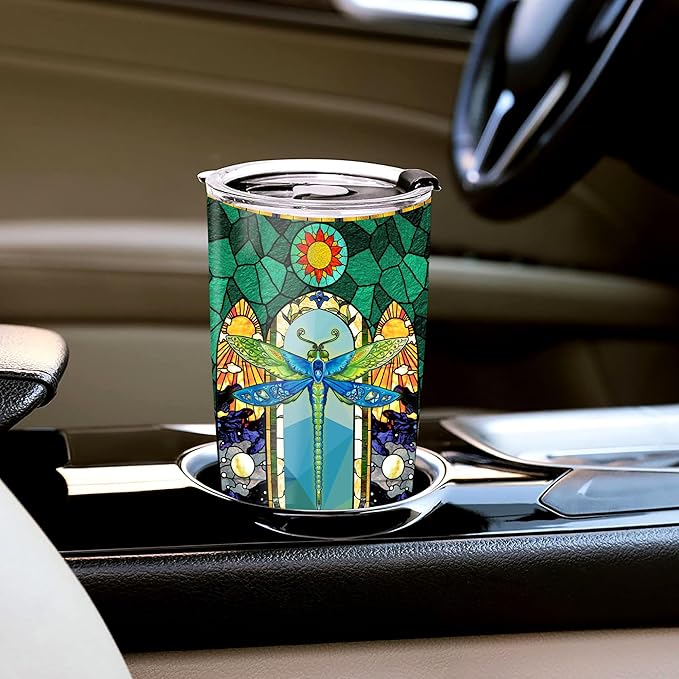 WAZONE Personalized Dragonfly Tumbler Custom Name Mosaic Style Decorative Travel Coffee Mug With Lid Insulated Cup 20oz 30oz Mothers Day Birthday Christmas Gifts For Women Men Girls