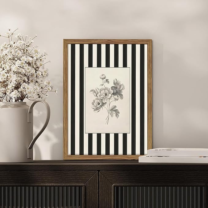 Framed Vintage Floral Wall Art, Minimalist Botanical Artwork Print Picture - Image 2