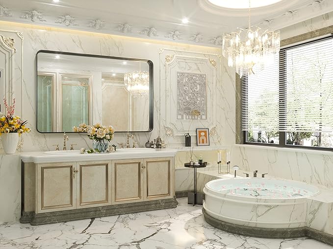 TETOTE Black Bathroom Mirror, 55 x 36 Inch Matte Metal Frame Modern Farmhouse - Image 8