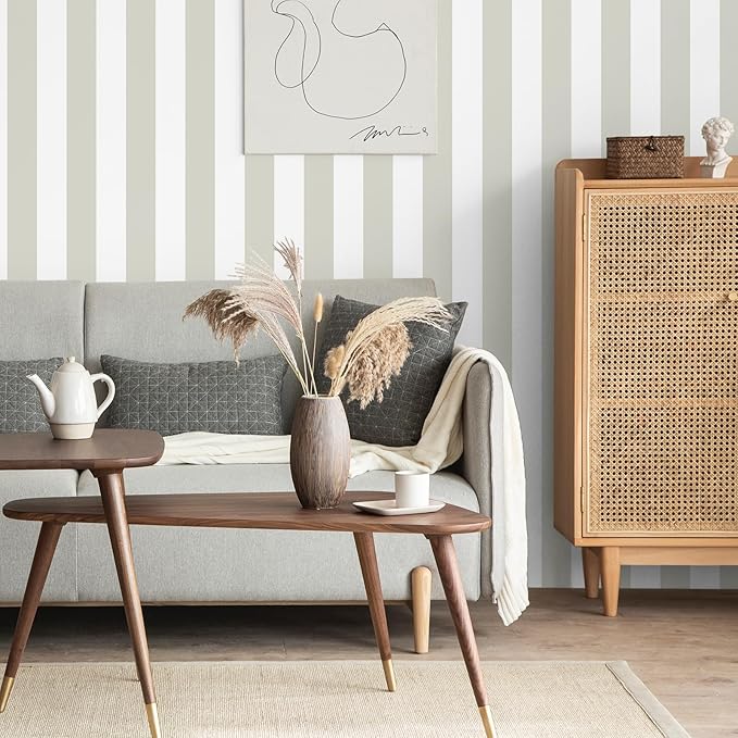 Guvana 17.7"x472" Striped Wallpaper Brown and White Contact Paper Brown - Image 2