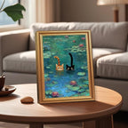 Fantasy Artists Gold Framed Wall Art Prints, Two Swimming Cats in Lotus Pond - Image 2