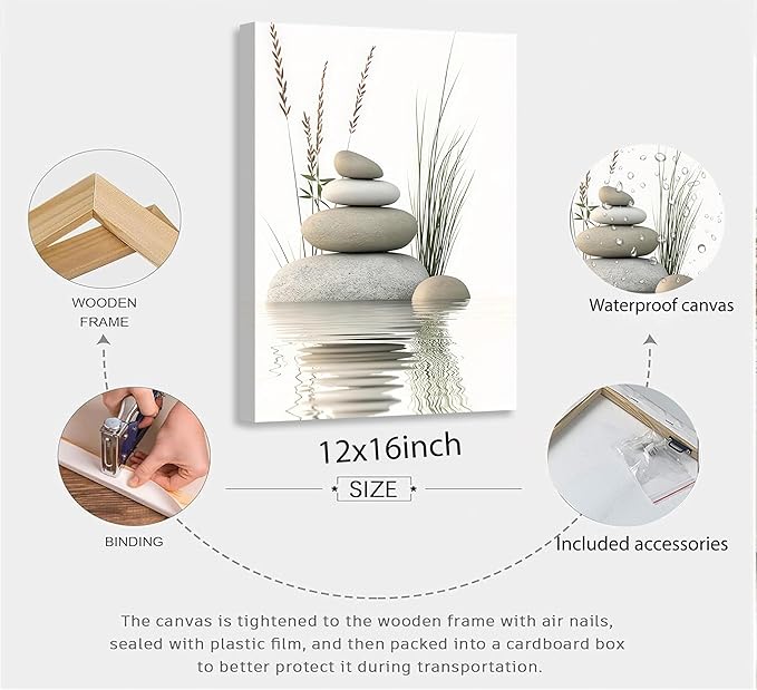 KBIERQN Zen Stone Canvas Wall Art Stacked Stones in Water Poster Print Tranquil - Image 2