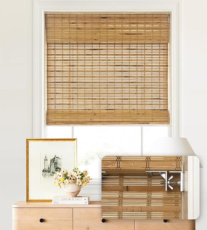 LazBlinds No Tools No Drill Cordless Bamboo Roman Shades, Light Filtering by LazBlinds