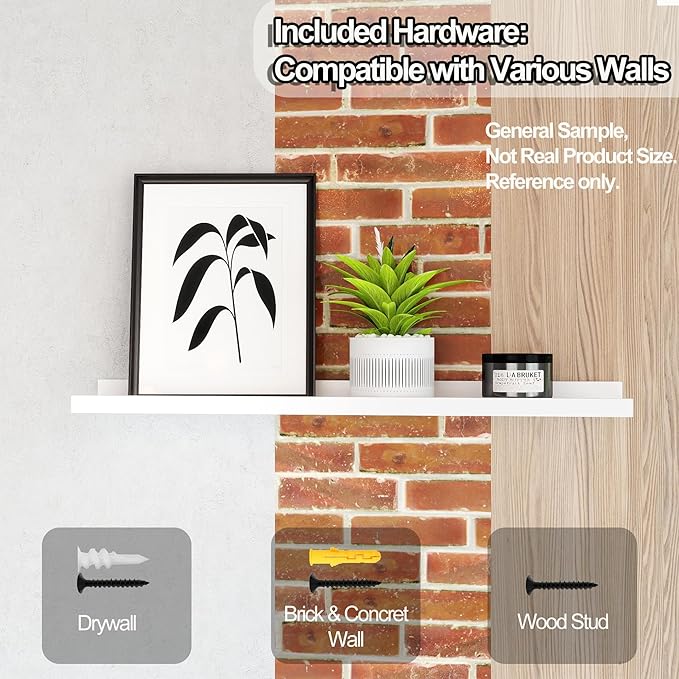 White Floating Shelves for Wall Decor, Long Wall Mounted Storage Shelf for - Image 5