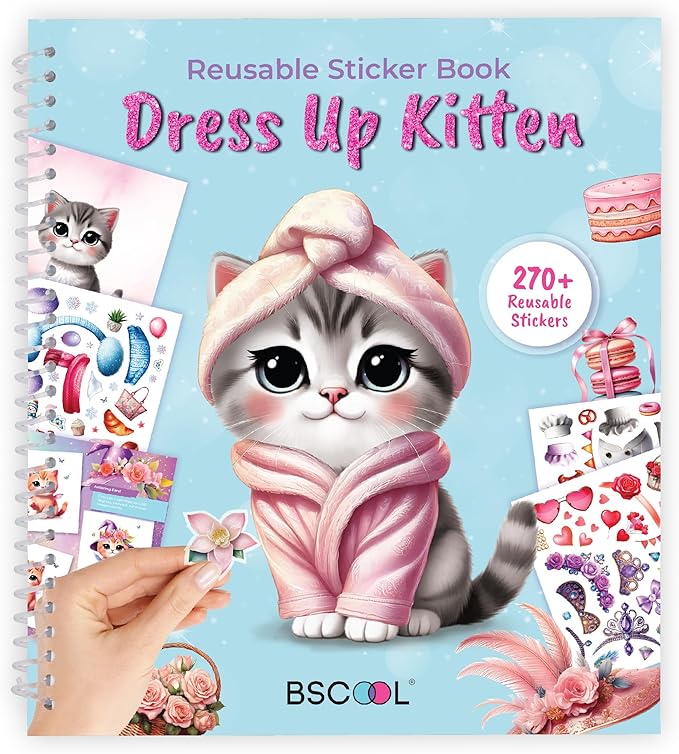 Sticker Dress Up Kitten - Kids Activity Book Learn Fashion Design for Kitten with Guides and 270+ Reusable Stickers. Christmas Gift for Girls Ages 5,6,7,8