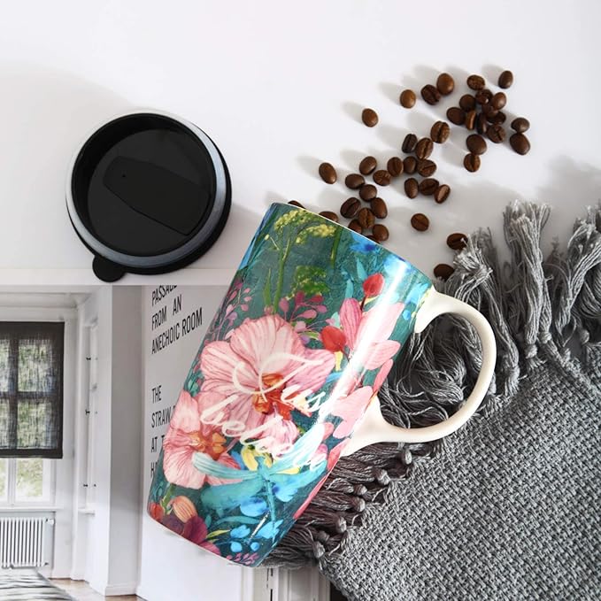 Topadorn Ceramic Coffee Cup 17 Oz Tall Ceramic Mug with Lid and Color Box, Perfect for Coffee and Tea, Just Believe
