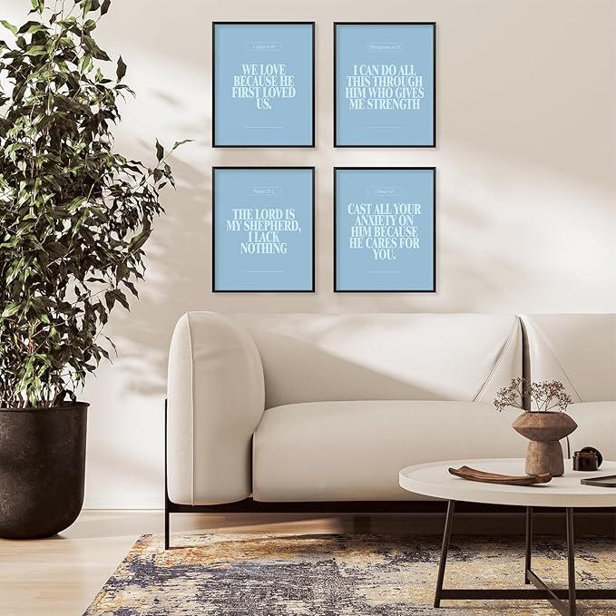 Locomiss Light Blue Christian Wall Art Decor Posters, Modern Bible Verse Prints - Image 3