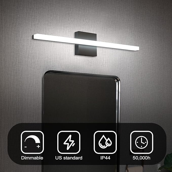 Combuh Bathroom Light Fixtures Dimmable Black Vanity Lights Bar 24 Inch 14W - Image 3