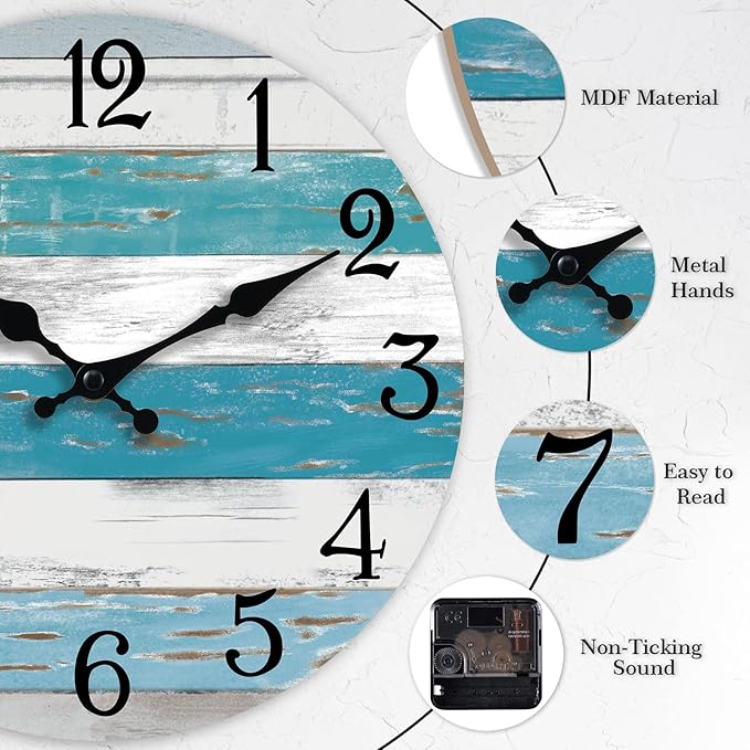 KECYET Wall Clock Battery Operated 14 Inch Outdoor Large Beach Style Blue - Image 5