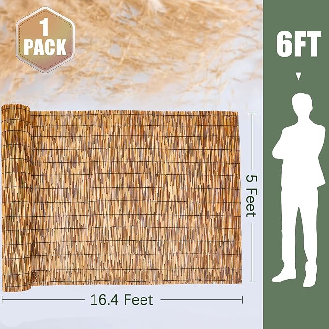 Barydat 1 Pcs 5 x 16.4 ft Reed Fence Roll, 85% Shade Bamboo Privacy Screen - Image 2