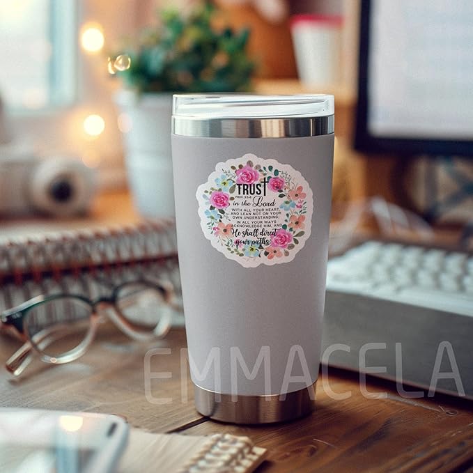 (3 Pack) Faith Stickers - Trust in The Lord with All Your Heart - Christian Waterproof Vinyl Decals for Books, Laptops, Tumblers, Water Bottles - Phones, Bible Verb Quotes - 3 x 3 Inch