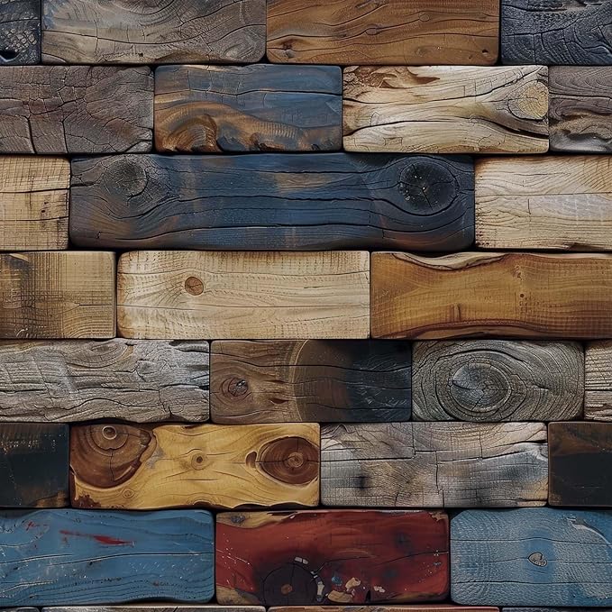 FLFK Wood Bricks Wallpaper Peel and Stick Wood Wall Paper Self Adhesive by FLFK