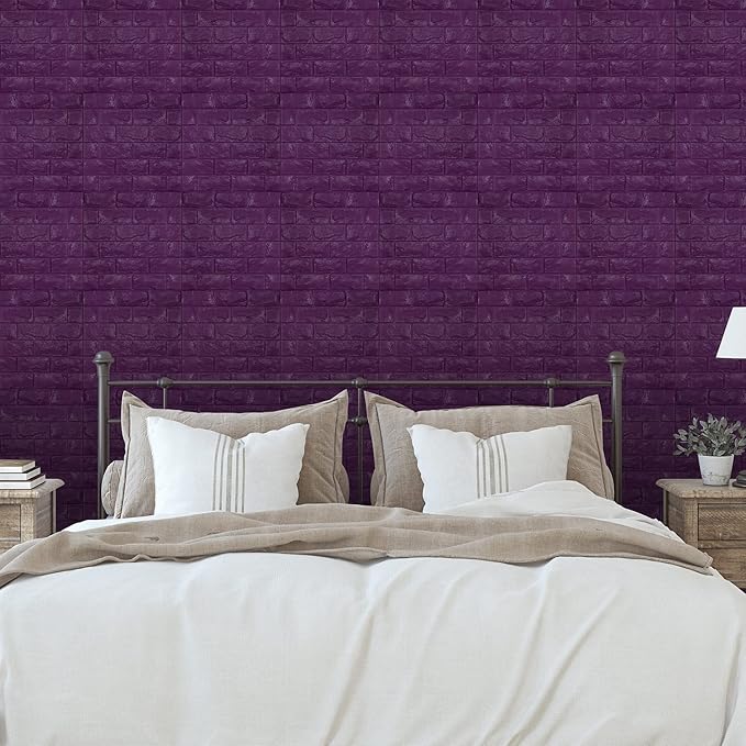 11PCS 3D Wall Panels Peel and Stick Faux Brick Wallpaper Purple Self Adhesive - Image 4
