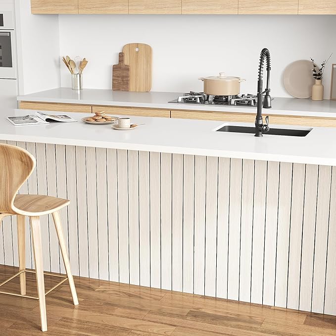 VEELIKE Cream White Oak Wood Slat Wall Panel Peel and Stick 3D Faux Wood Wall - Image 6