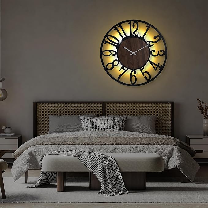 LEIKE Large Wall Clock 30'' Lighted Rustic Wood Clock - Image 6