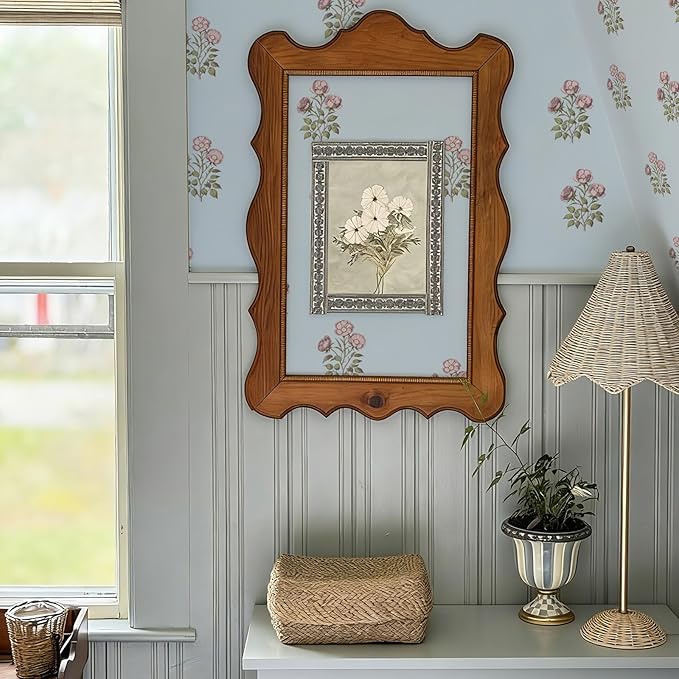 17.3" x 393.7" Vintage Blue Floral Wallpaper Peel and Stick Boho Wallpaper - Image 4