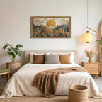 Framed Boho Landscape Large Wall Art, Abstract Sun Mountain Canvas Wall Decor - Image 2