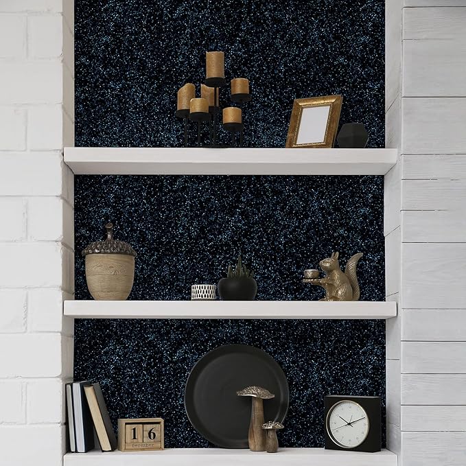 CHIHUT Black Blue Glitter Wallpaper Peel and Stick 15.7''x100'' Sparkle Glitter - Image 7