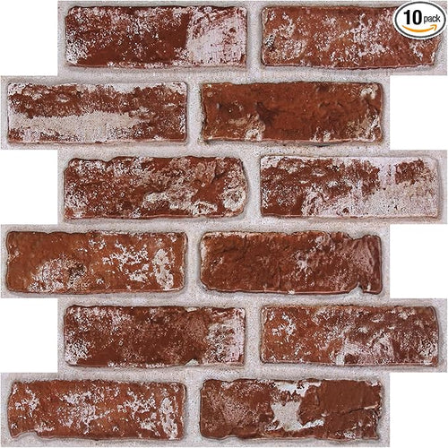 3D Peel and Stick Faux Brick Wall Panels 11.8" x 11.8" 10-Pack, Small by SMOOSTIKCDECOR