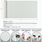 VEELIKE Blue Gold Grasscloth Peel and Stick Wallpaper 15.7''x118'' - Image 8