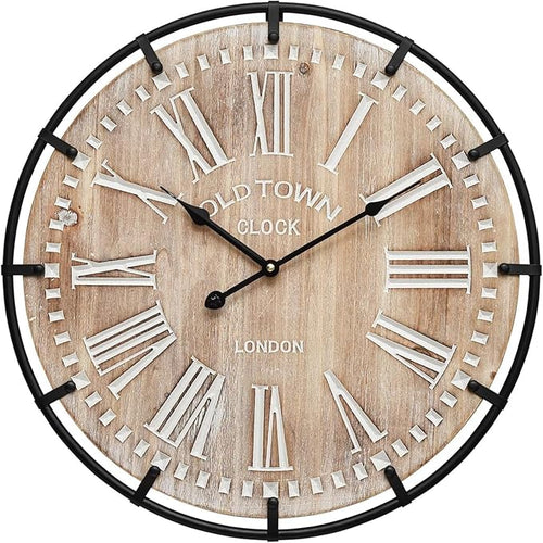 24 Inch Large Farmhouse Wall Clock, Rustic Wooden Wall Clock Decorative by MACVAD