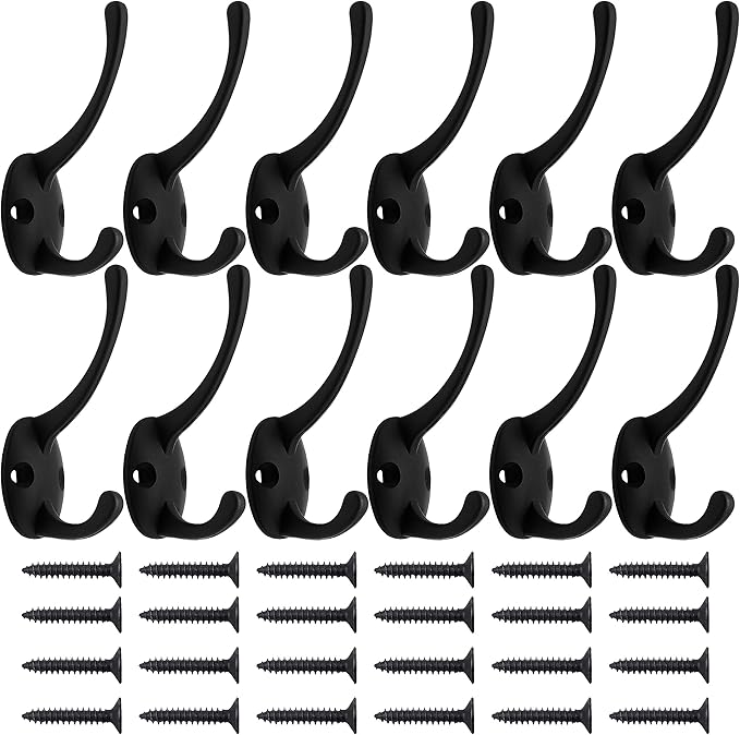 IBosins 12 Pack Black Coat Hooks Wall Mounted - Image 2