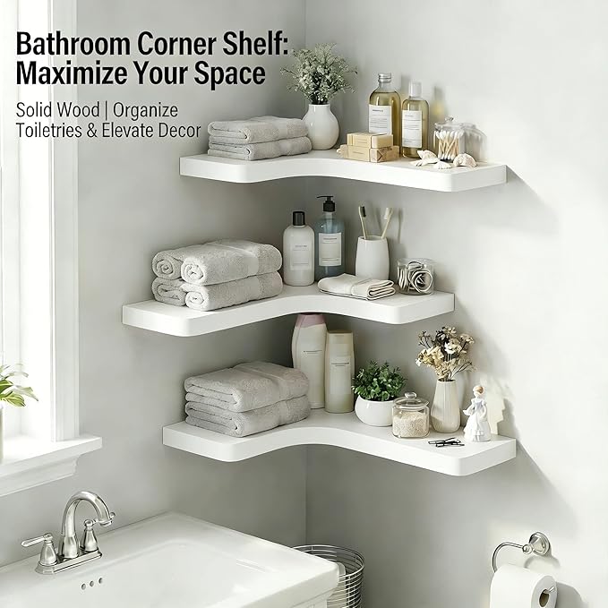 16 Inch Solid Wood Floating Corner Shelves 3 Pack - Image 5