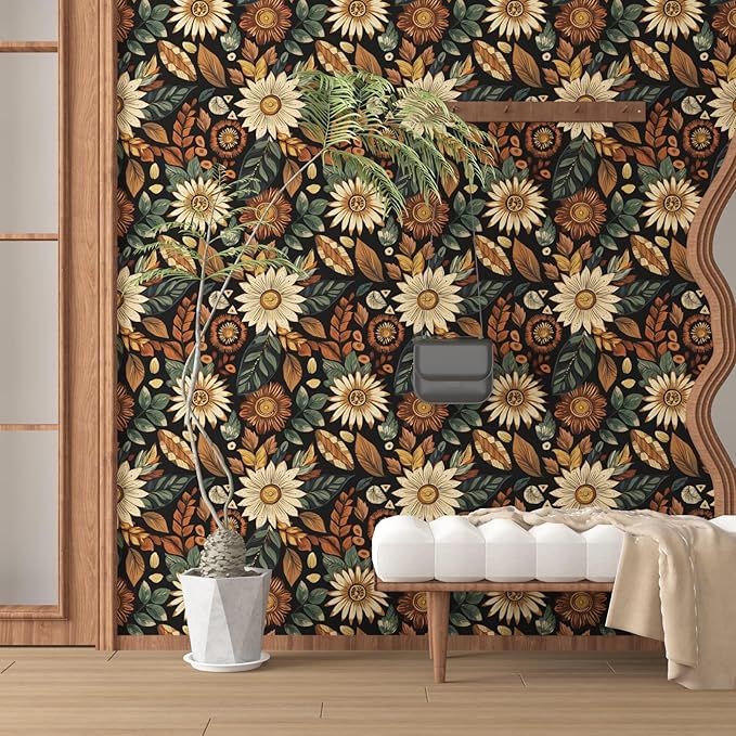 Vintage Boho Wallpaper Peel and Stick, Retro Flower Botanical Wall Paper Self - Image 4