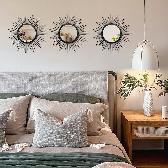 3 Set Black Mirrors for Wall Decor Metal Mirrors Small Mirror Sets Hanging - Image 5