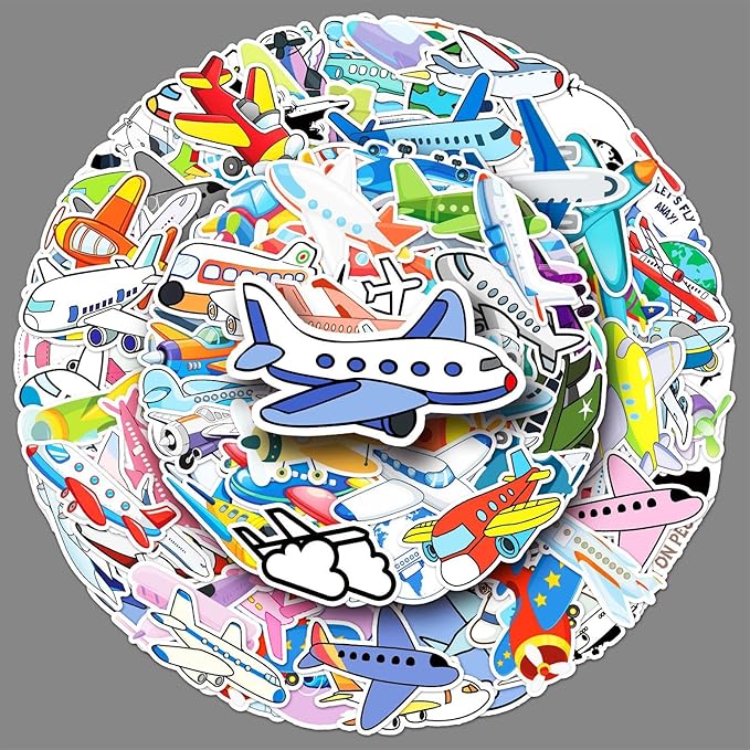 Airplane Stickers 101 Pcs Vinyl Cute Cartoon Aircraft Sticker for Laptop Water Bottle Skateboard Motorcycle Bumper Computer Car Helmet Luggage,Waterproof Funny Plane Decals for Teens Girls Adults