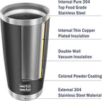 WETOWETO 20oz Tumbler with 2 lids and 2 straws, Stainless Steel Vacuum Insulated Coffee Tumbler Cup, Double Wall Powder Coated Leak-proof Travel Coffee Mug Cup (Black, 1 Pack)