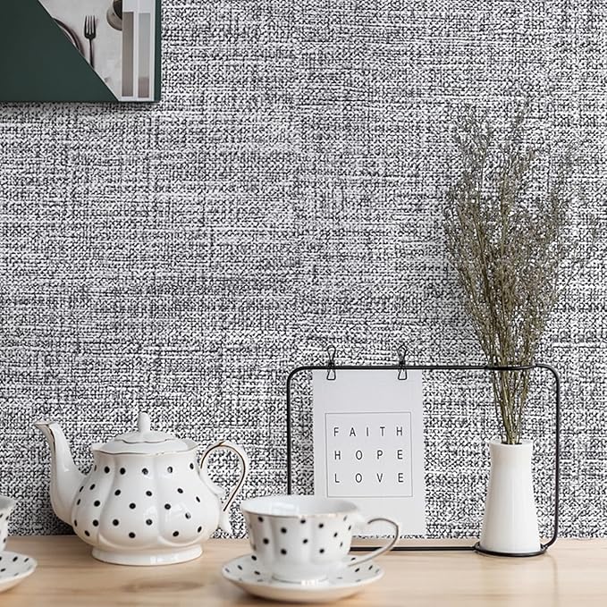 Grey Grasscloth Peel and Stick Wallpaper 17.3"x300" Faux Linen Textured Contact - Image 3