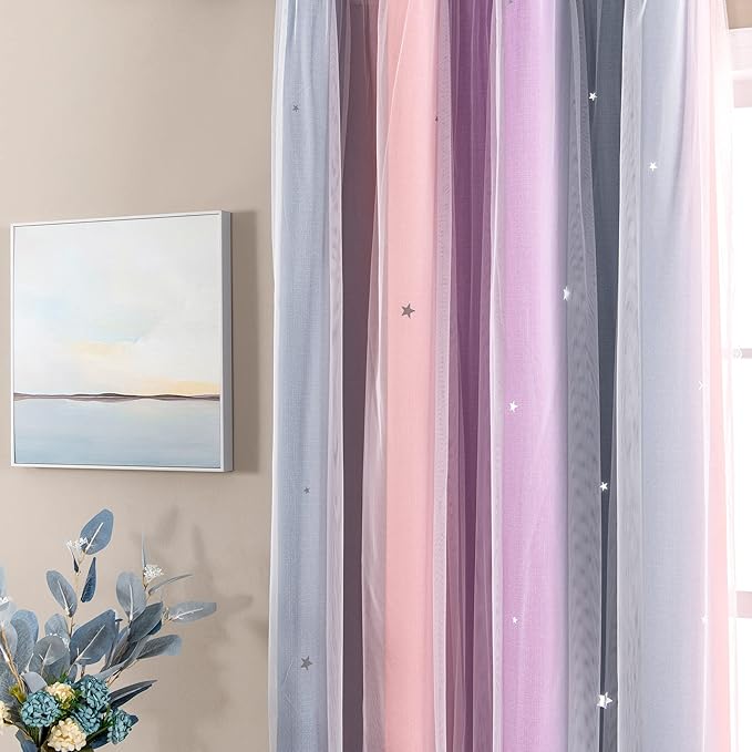 XiDi Curtains for Bedroom Decor, Rainbow GreyPinkPu-34-54 - Image 2