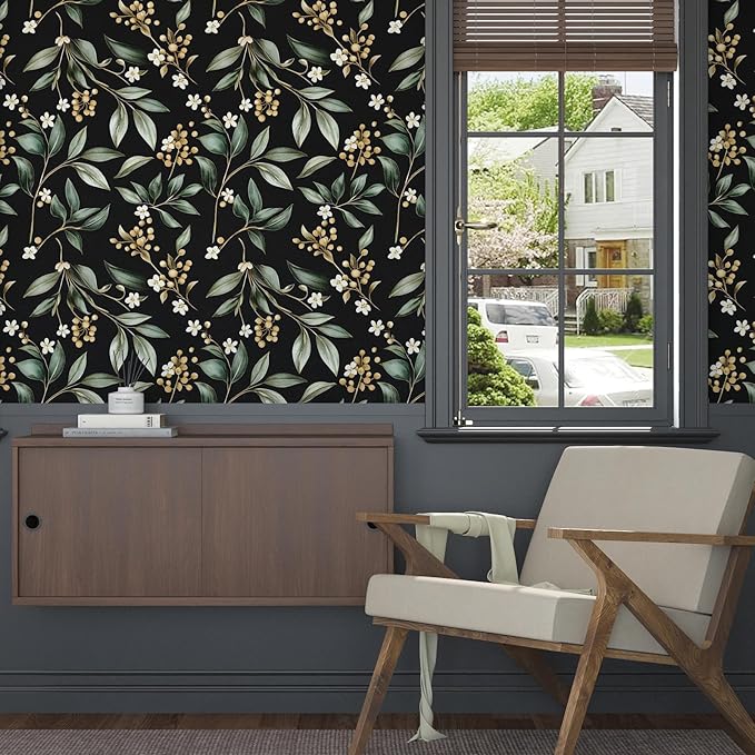 Vintage Leaf Peelable Wallpaper, Vinyl Wall Paper Dark Green Wall Cover Decor - Image 3