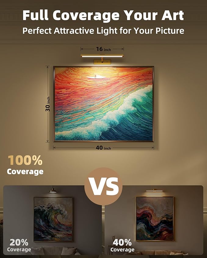 EZVALO Picture Light for Wall, 4800mAh Rechargeable Wireless Remote, 16in - Image 2