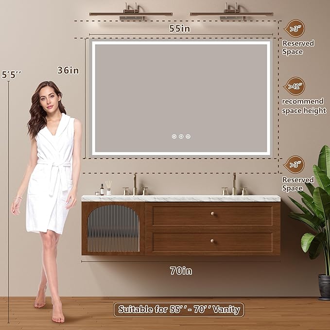 55x36 Inch LED Lighted Bathroom Mirror - Image 7