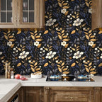 Laatse Vintage Dark Floral Wallpaper Peel and Stick Blue/Gold Leaf Wallpaper - Image 5