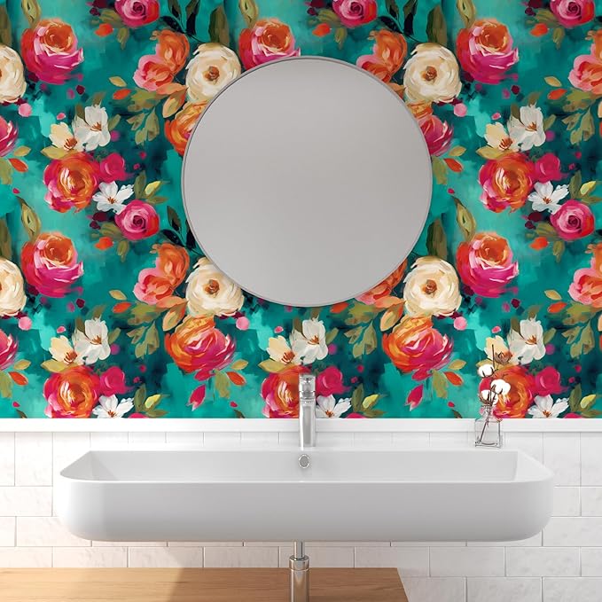 BOKEBEVE Watercolour Floral Peel and Stick Wallpaper Boho Vibrant Contact Paper - Image 4