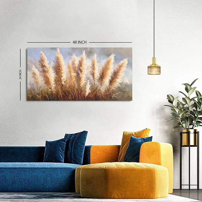 Vintage Boho Reed Canvas Wall Art Abstract Nature Plant Wall Decor Minimalist - Image 2