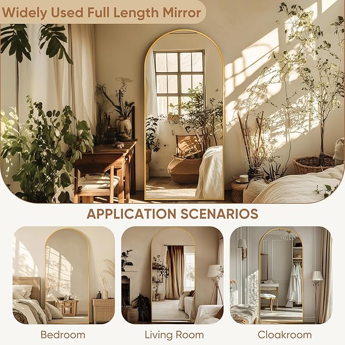 69"x28" Full Length Mirror, Arched Full Body Mirror, Standing Hanging or - Image 6