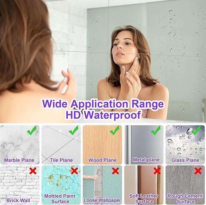 JUNEBRUSHS 8 Pack Self Adhesive Acrylic Mirror, 6X 9 Inch Mirror Tiles - Image 5