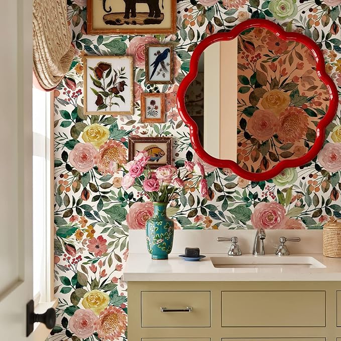 JiffDiff Floral Wallpaper Peel and Stick Removable Contact Paper Peony Roses - Image 3