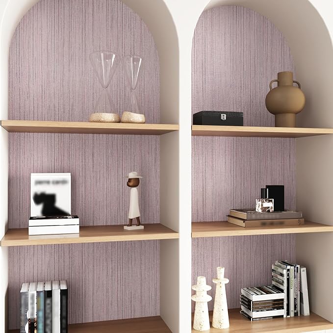 CRE8TIVE Pale Pink Grasscloth Wallpaper Peel and Stick Textured Wallpaper Pink - Image 4
