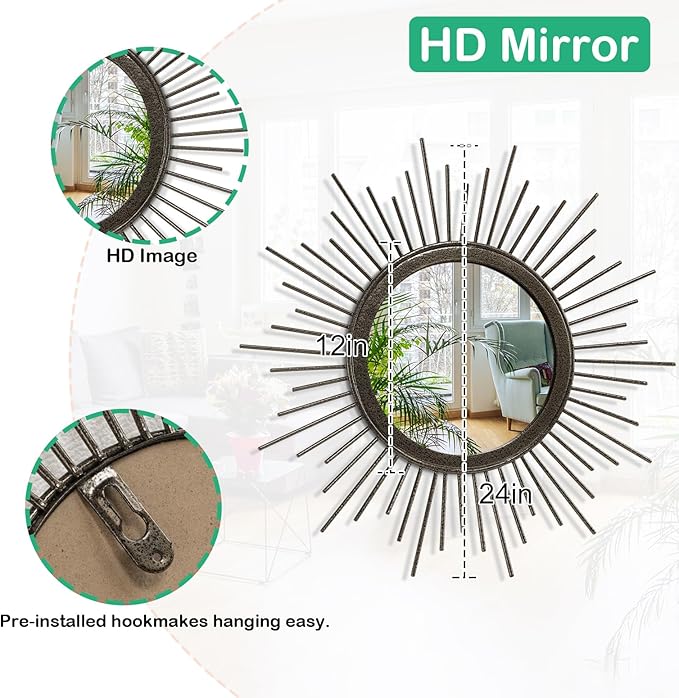 Large Sunburst Wall Mirror, Round Home Modern Metal Art Mirror - Image 7