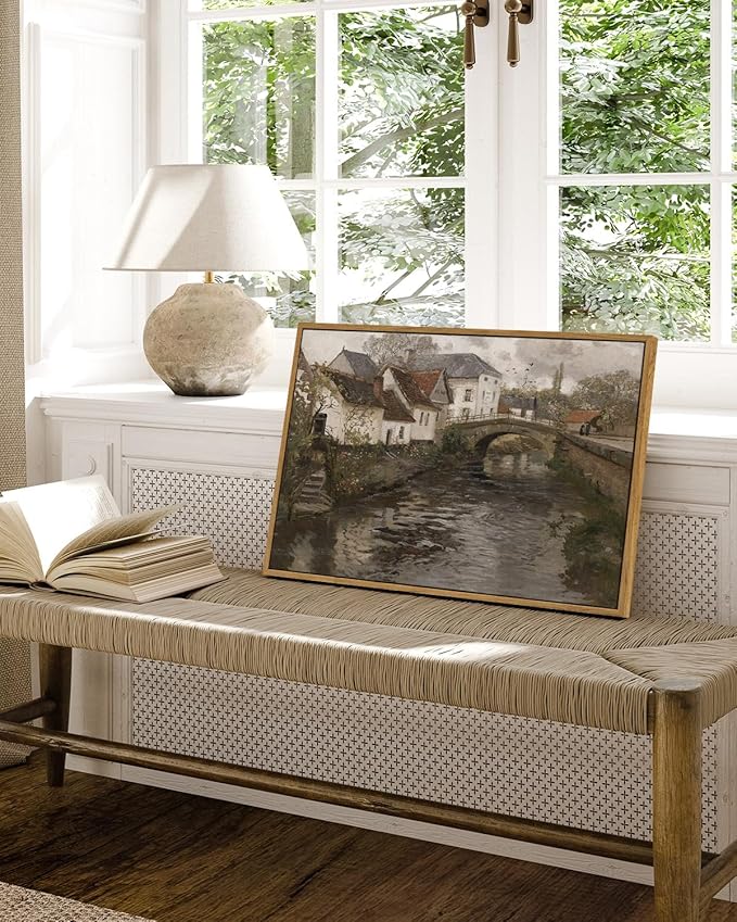 InSimSea Framed Canvas Wall Art Vintage Decor, Landscape Wall Art, Riverside - Image 3