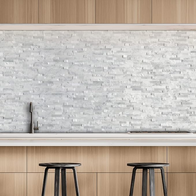 SUNWINGS 5-Sheet Peel and Stick Mosaic Natural 3D Stone Self Adhesive Marble - Image 6