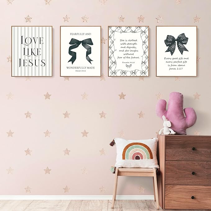 LARTSFRO Coquette Black Bow Jesus Wall Art Decor Posters, Inspirational Bible - Image 3