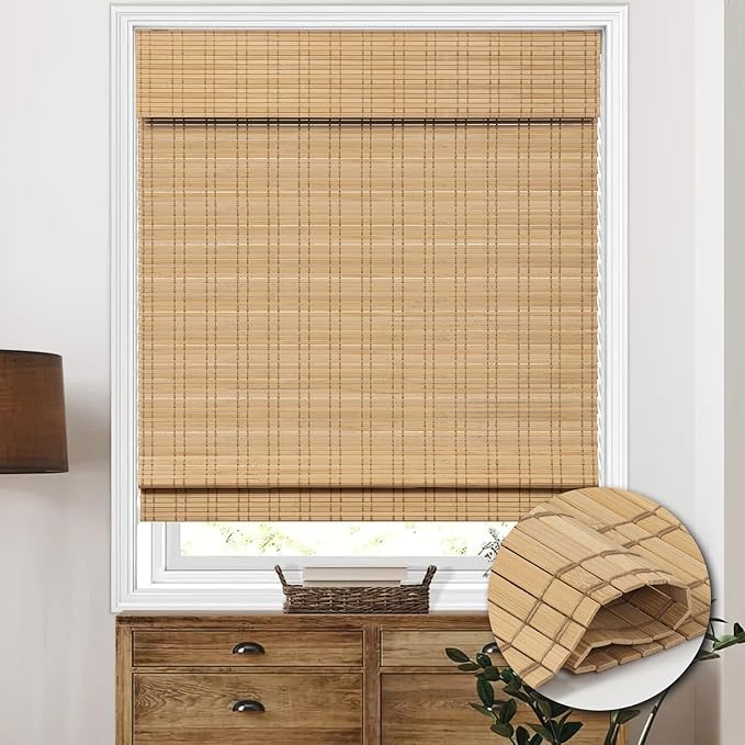 Cordless Bamboo Roman Shades, Light Filtering Bamboo Shades Blinds Window by HIDODO